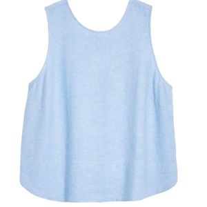 LOFT Chambray Blue Bar Back Cropped Shell Tank Linen Blend Size Small